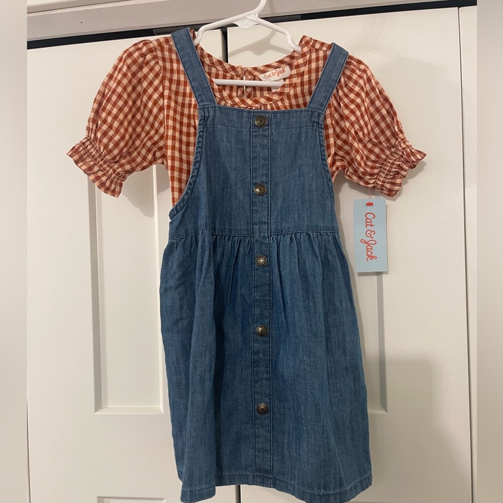 NWT cat & jack Target toddler girl denim dress & plaid shirt 3T